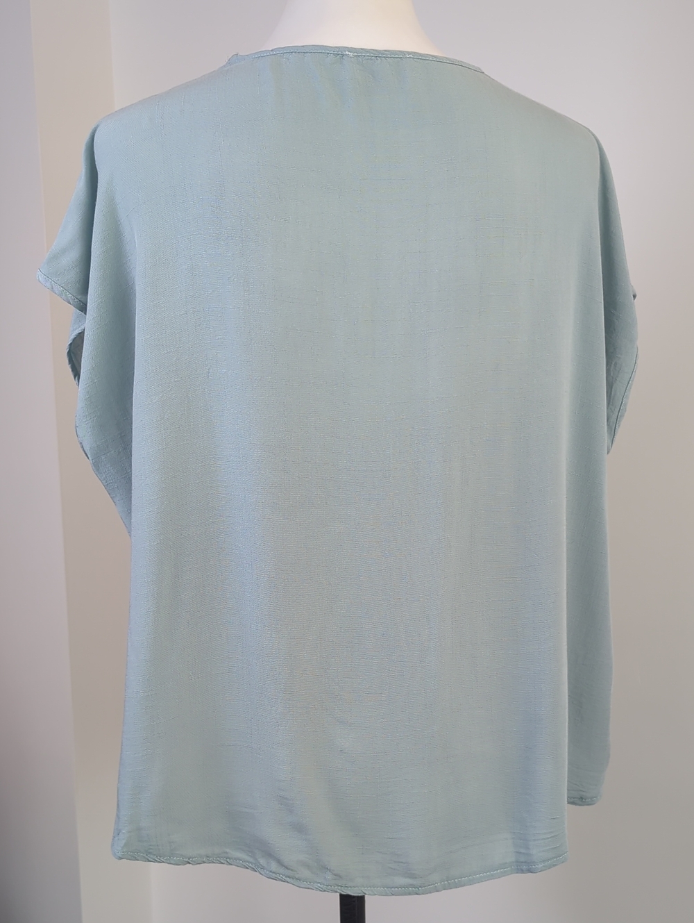 Allie Rose Boho Lace Trim Tie Front V-Neck Blouse Mint Sage Blue Green MEDIUM - Picture 2 of 16